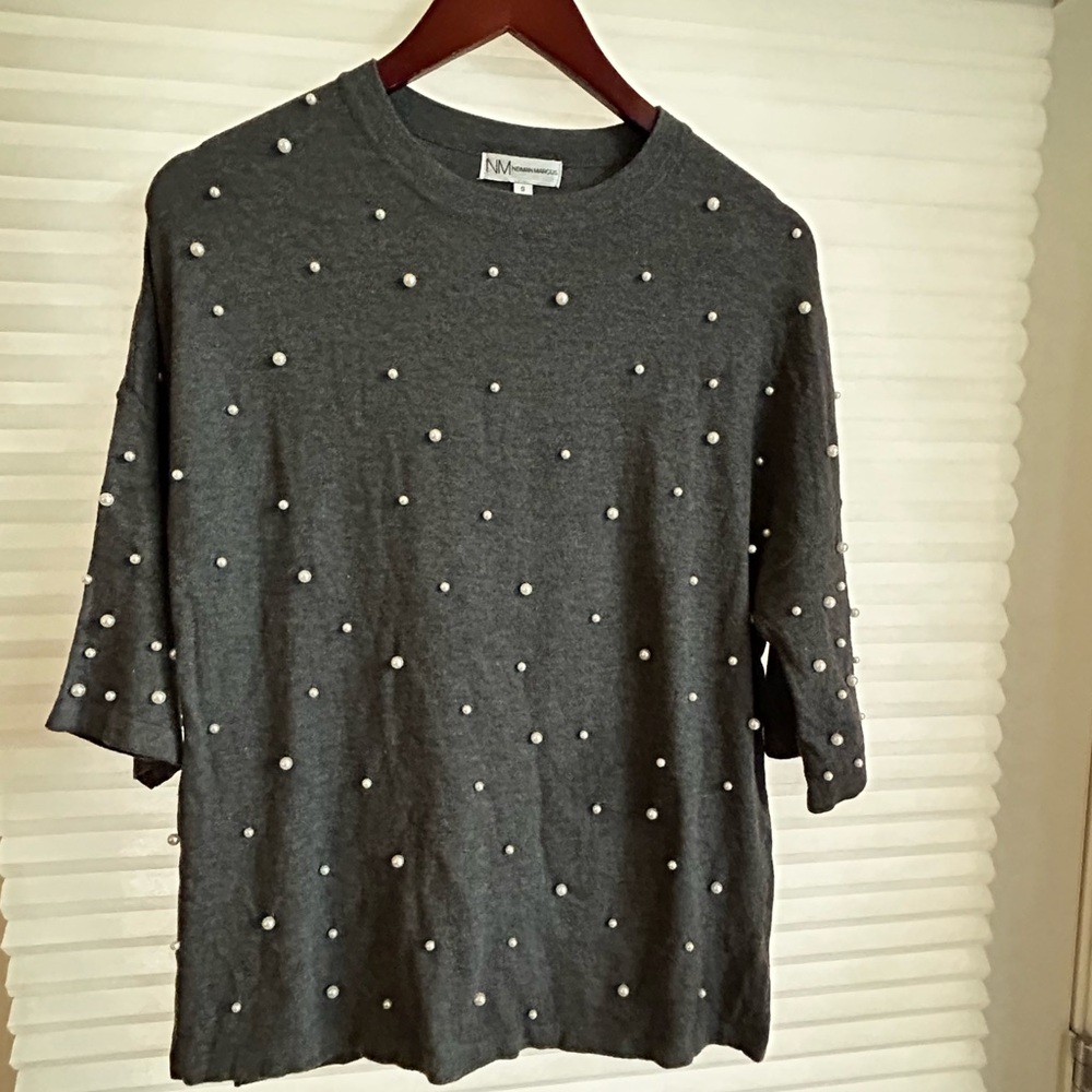 Neiman Marcus Charcoal Embellished with faux pearl accents Sweater